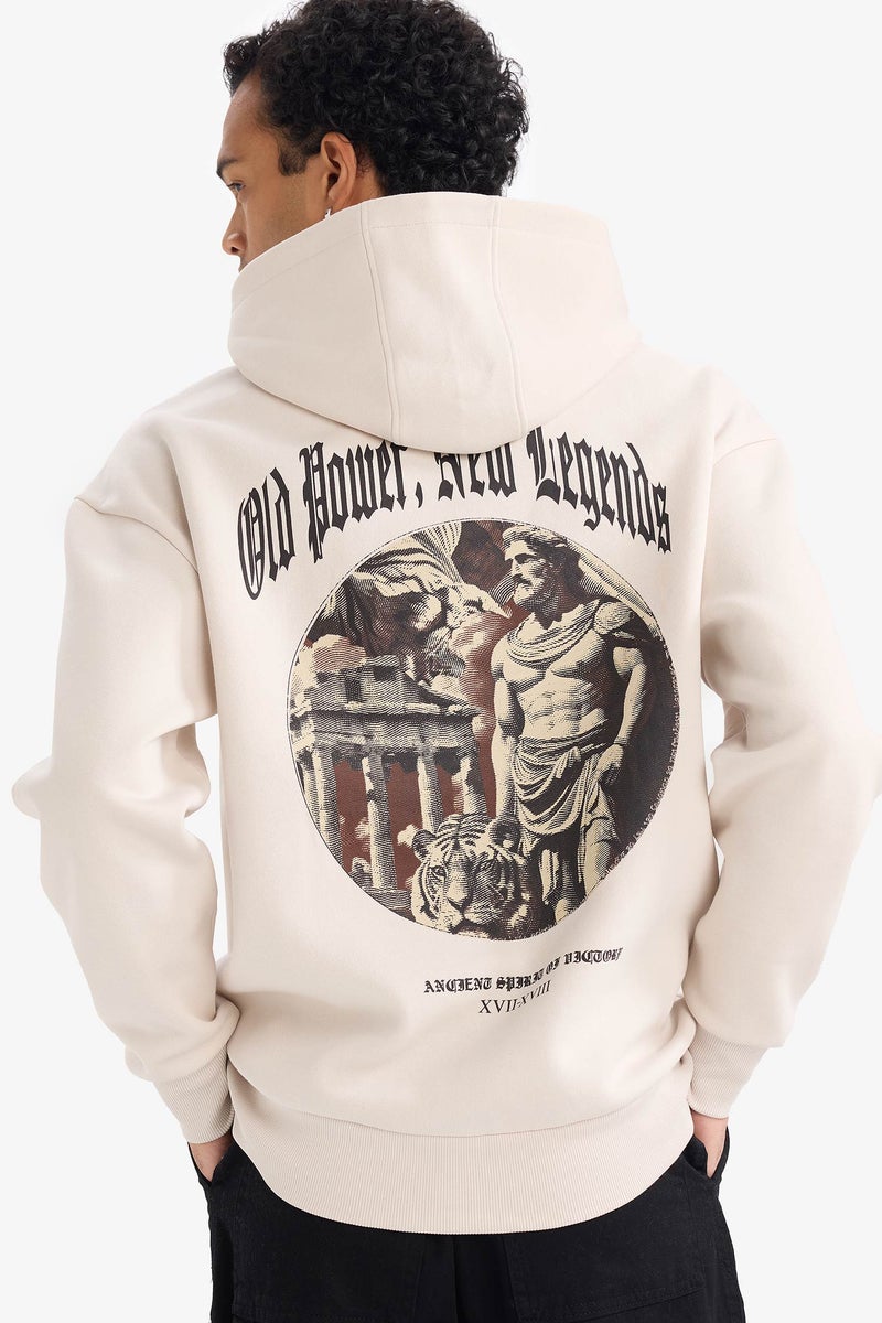 DeFacto Beige Man Boxy Fit Printed Long Sleeve Hoodie Casual - Image 1
